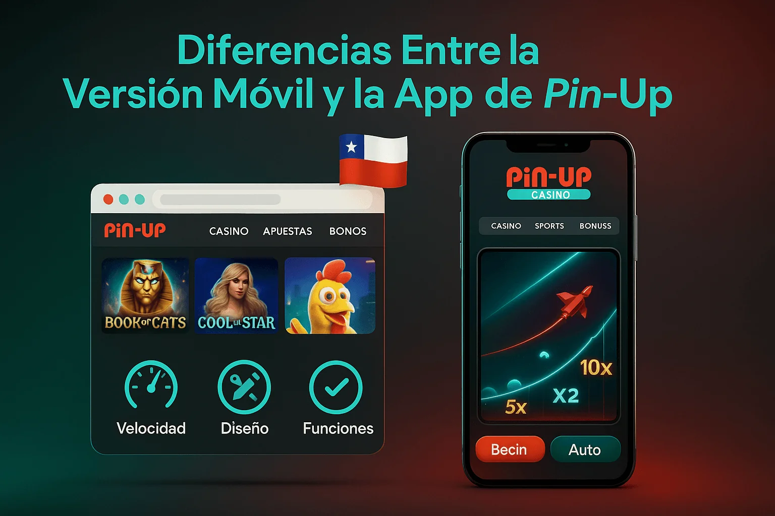 Gráfico comparativo entre la versión móvil web y la aplicación descargable de Pin-Up.